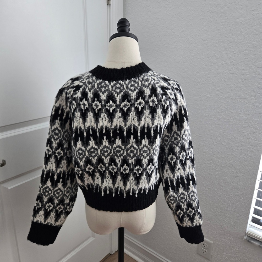 J. Crew Womens Fair Isle Cardigan‎ Sweater Black White Wool Alpaca CE714 Size S - Picture 4 of 9